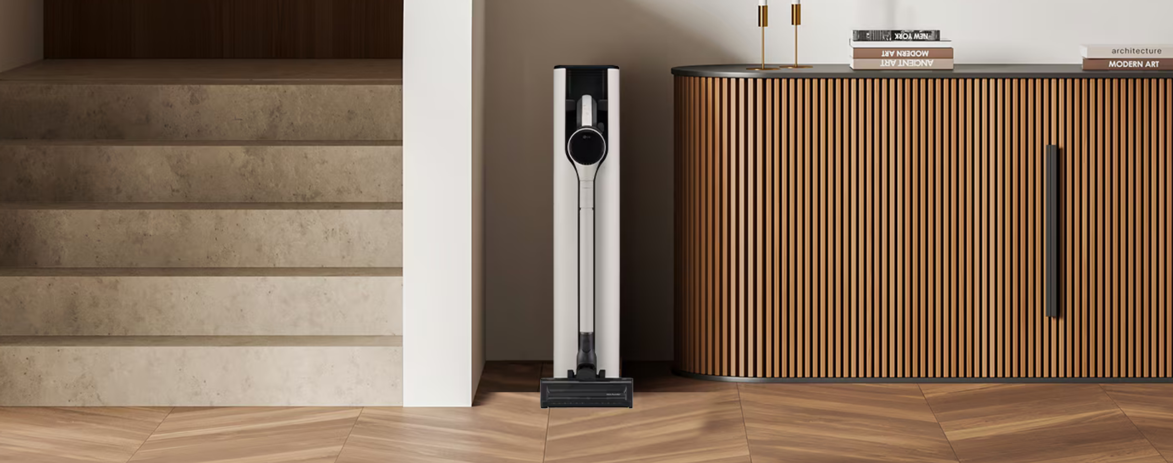 Lifestyle image of LG CordZero A9X-AUTO Stick Vacuum with All-in-One Tower
