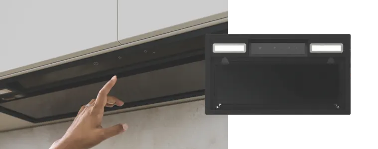 Haier 600 Series 60cm Integrated Insert Wall Rangehood, Hood to Hob, Black