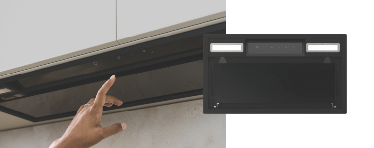 Haier 600 Series 60cm Integrated Insert Wall Rangehood, Hood to Hob, Black