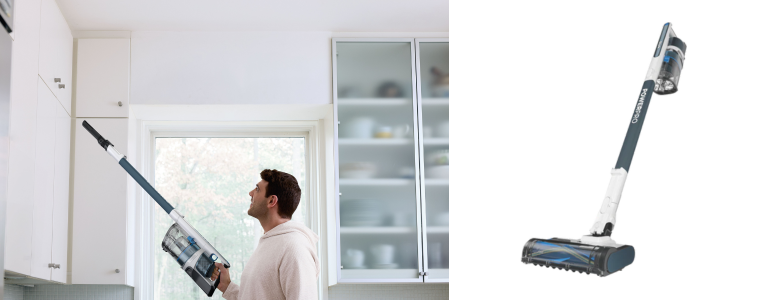 Man reaching a hard to reach spot with Shark PowerPro. 