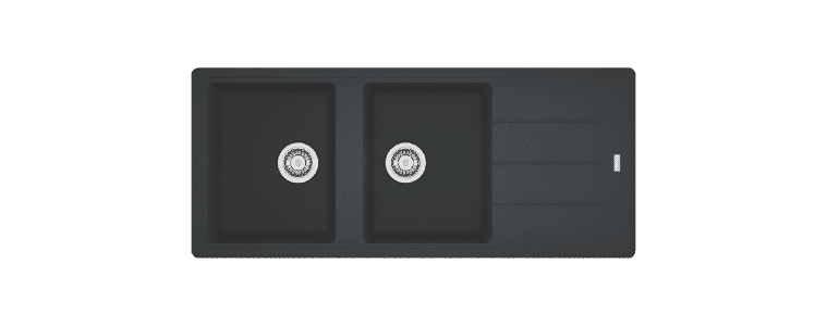Top down image of a Franke Basis Fragranite Double bowl sink