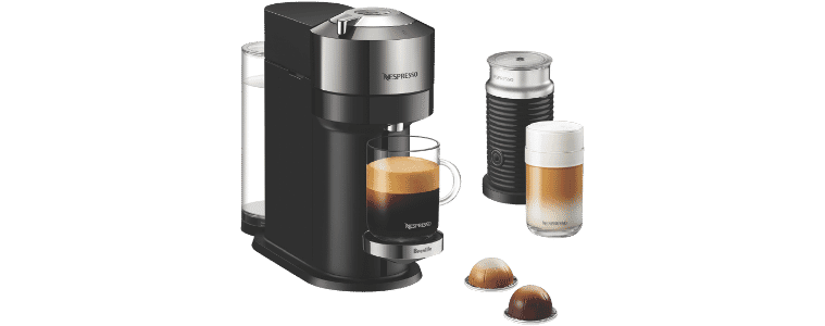 A Nespresso Vertuo Next Deluxe in Dark Chrome with Aeroccino