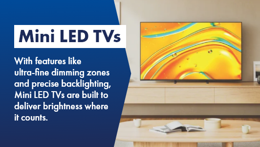 Sony Mini LED TV with yellow screen in white living room, available at The Good Guys. 