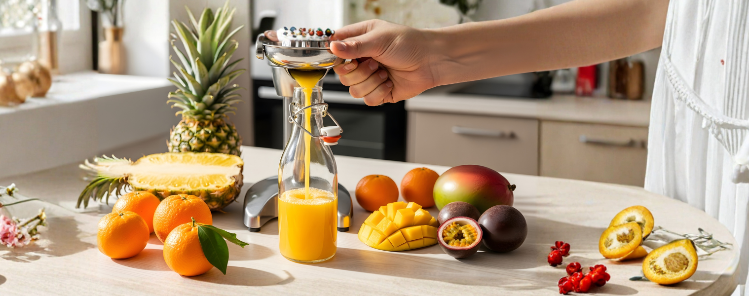 Making carrot juice using a juicer. 