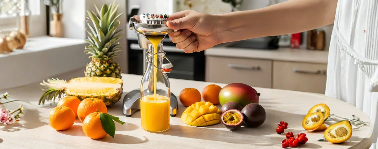 Making carrot juice using a juicer.