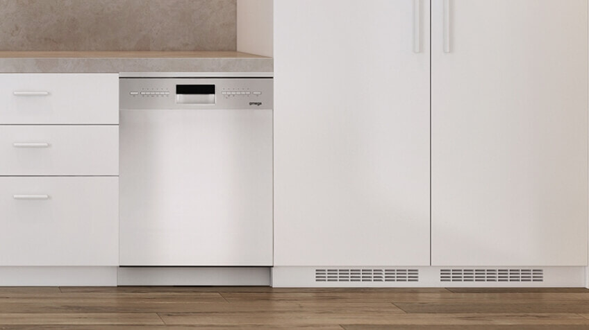 Matte white omega dishwasher in white kitchen