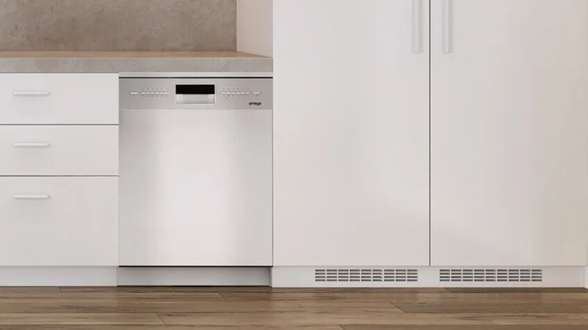 Matte white omega dishwasher in white kitchen