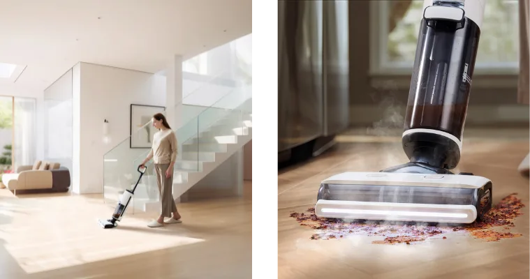 Lifestyle image of a woman using the Tineco One S7 Steam Hard Floor Cleaner