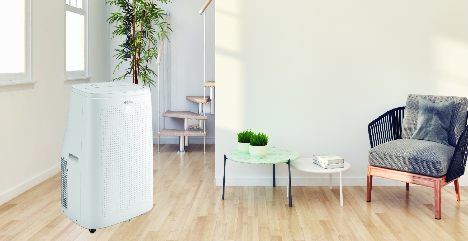 Image of the Olimpia Splendid 4.7kW Portable Air Conditioner in a living room.