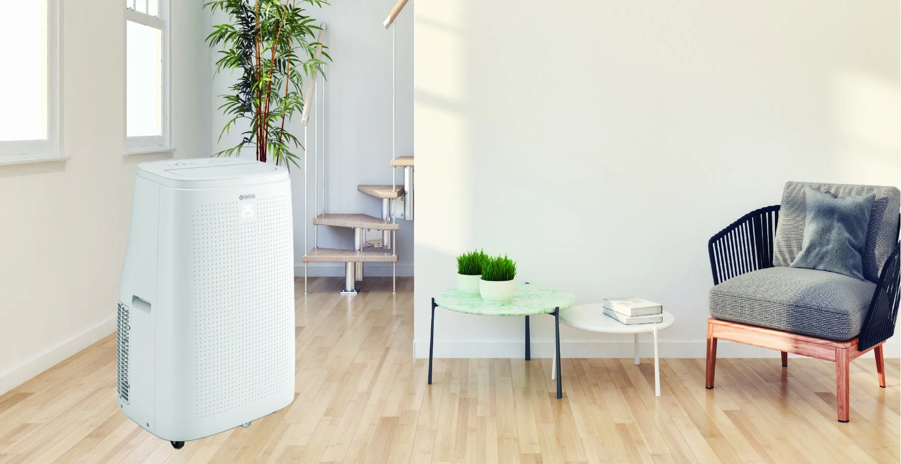 Image of the Olimpia Splendid 4.7kW Portable Air Conditioner in a living room.