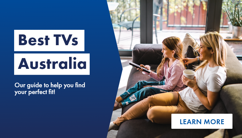 Find the TV for you: family relaxing on a couch watching television together at home