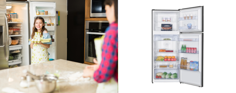 Image of a girl looking inside a fridge
