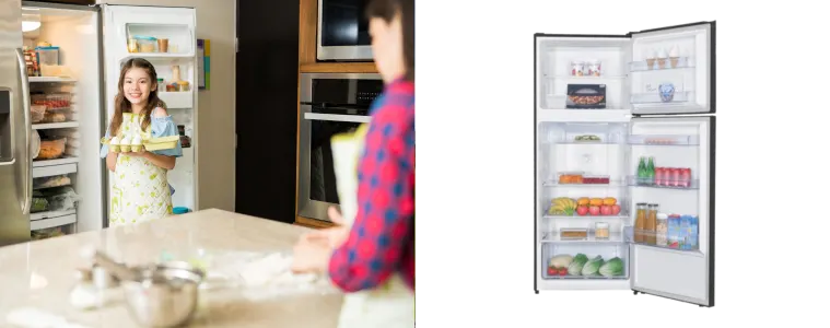 Image of a girl looking inside a fridge