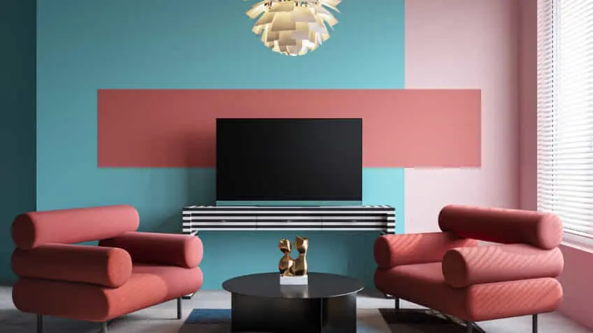 New We By LOEWE TV and speaker in pink and blue lounge room   The Good Guys