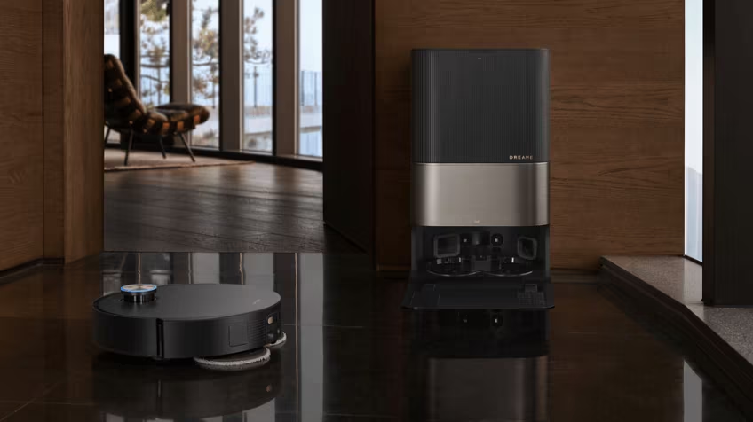 Lifestyle image of a Dreame X Robot Vacuum in a living room