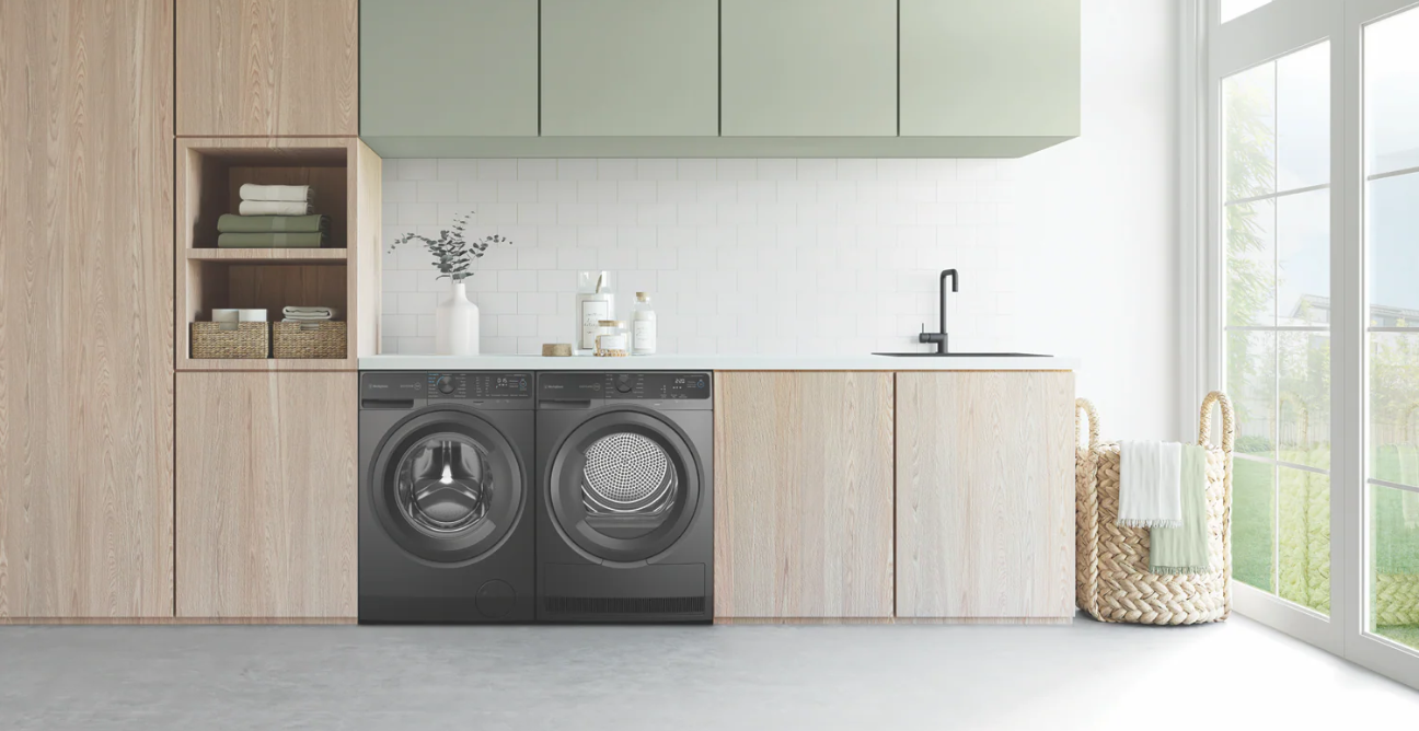 Westinghouse washer and dryer in a modern laundry