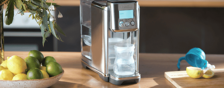 Using water filter to sanitise a baby bottle 