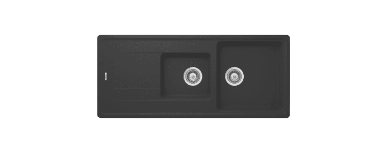 Top down image of a Hafele Quartz 1  34 bowl Sink with Drainer