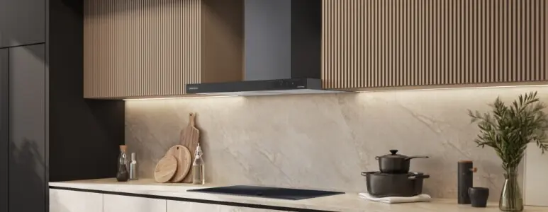 Side view of subtle and quiet Samsung Rangehood.