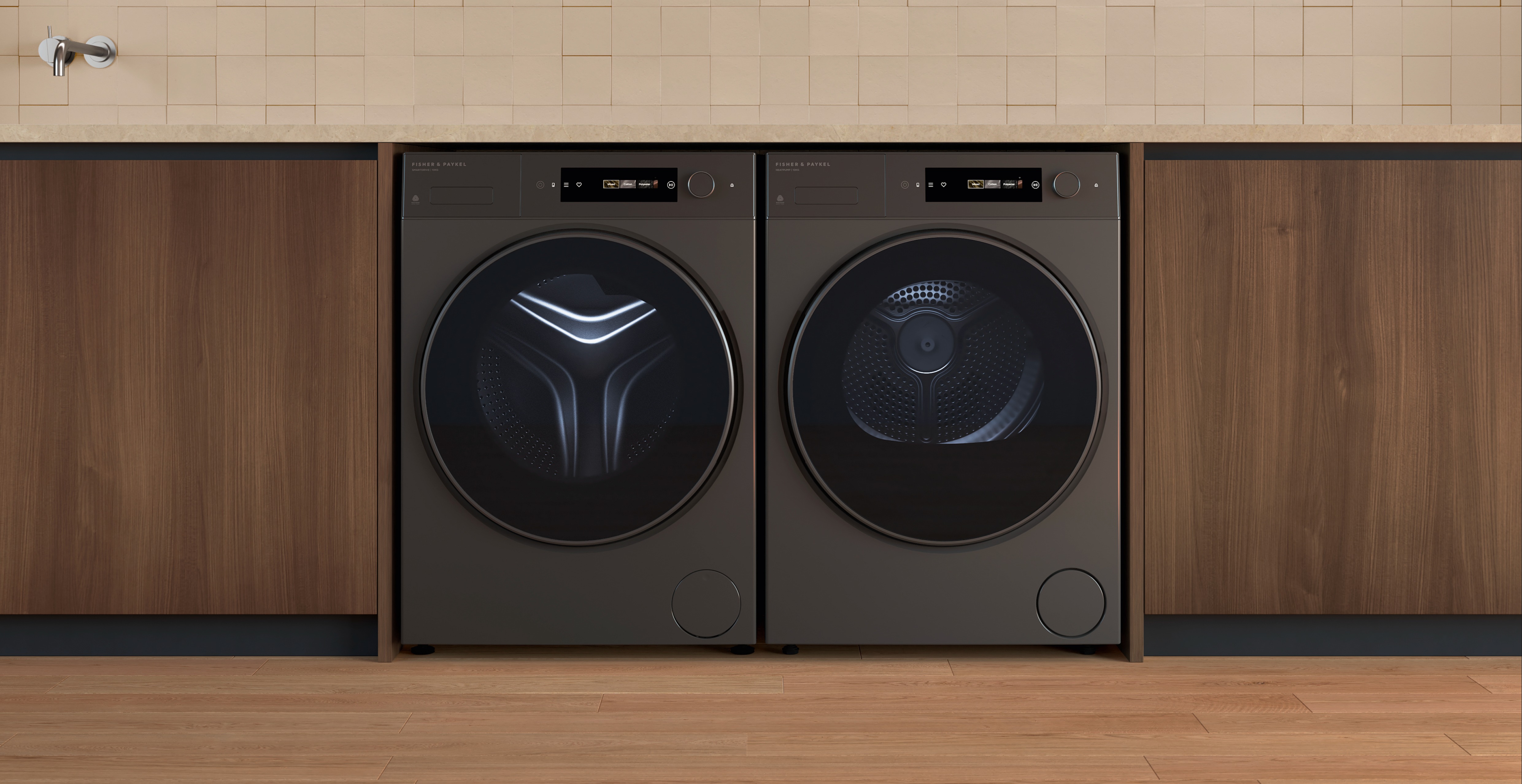 Fisher & Paykel 10kg Series 7 Contemporary Front Loader Washer FlexiDose and 10kg Series 7 Contemporary Heat Pump Dryer