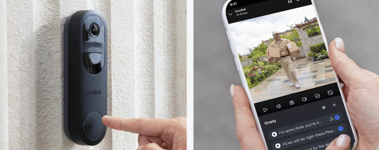 Reolink Wireless Battery Doorbell 2K with Chime on wall
