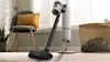 Close up of Samsung AI vacuum in living room.