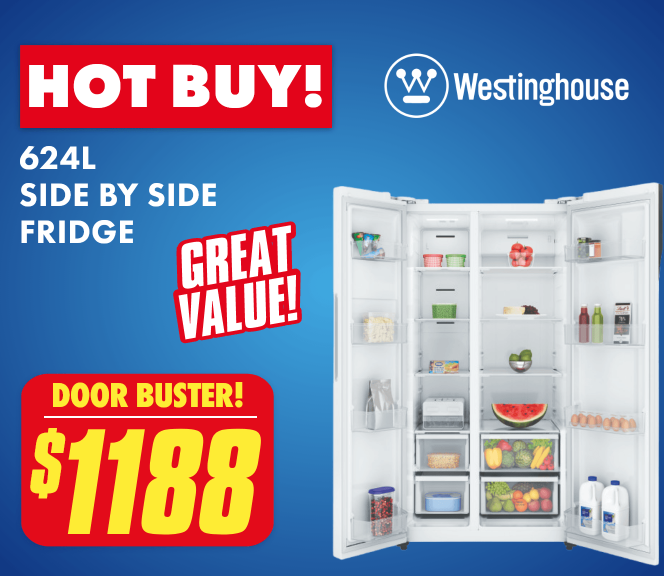 Westinghouse 624L Side by Side Refrigerator