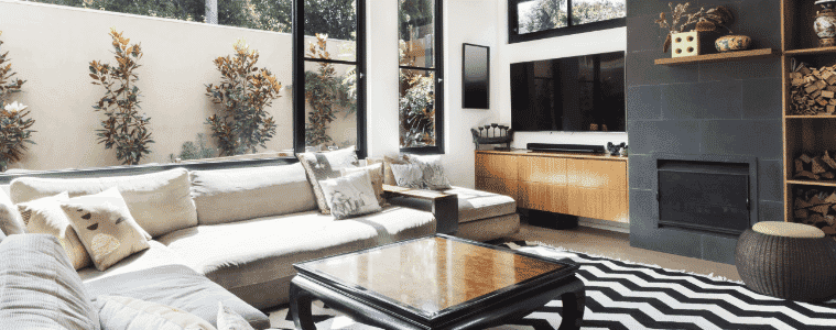 Monochrome living room with television perfect for home entertainment