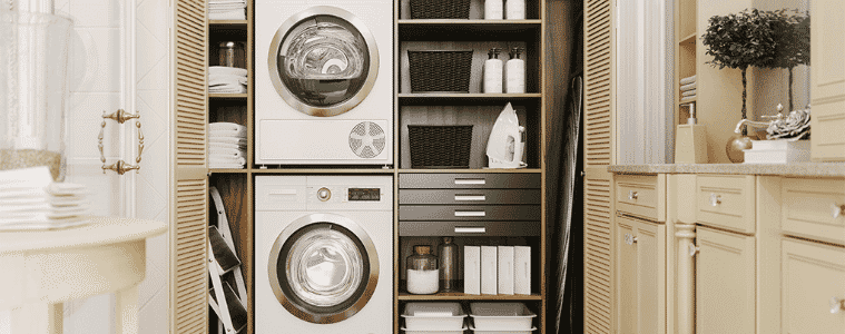 A European laundry hidden in a bathroom
