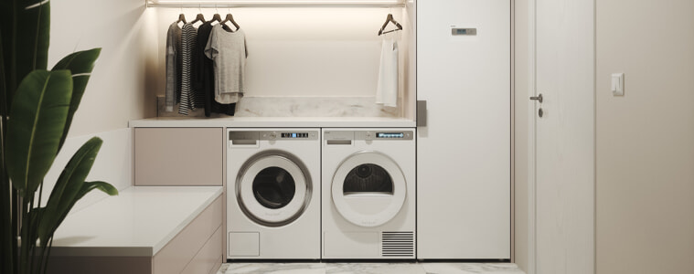 Modern Laundry featuring ASKO washing machine Dryer and Drying cabinet
