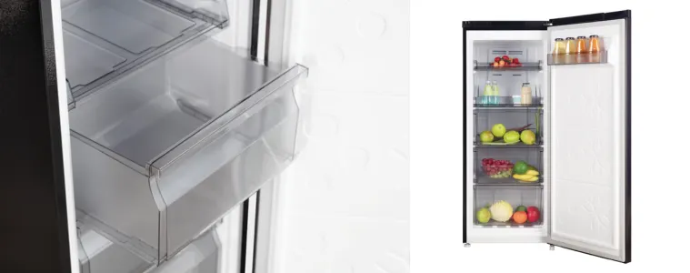 CHiQ 122L Vertical Hybrid Freezer interior and close up