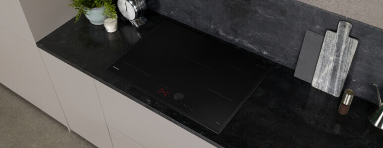 Birds eye view of chic black Samsung Induction Cooktop.