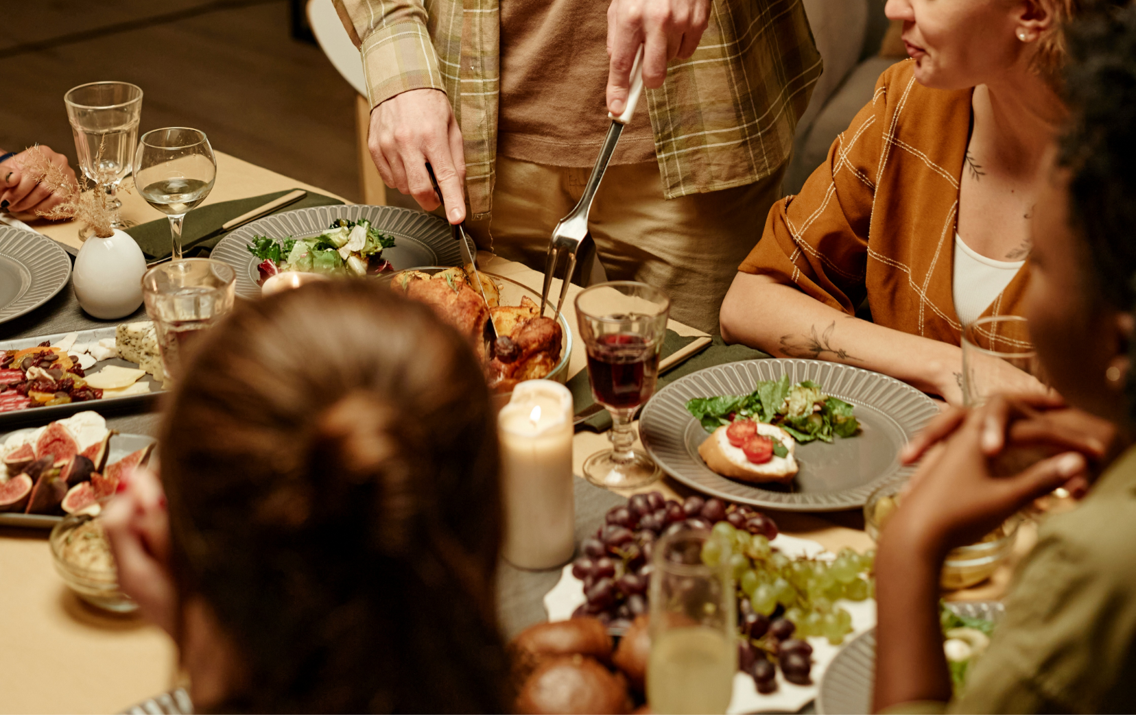 Man cooks roast for his family. 
