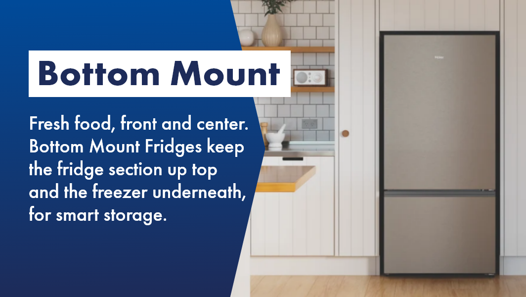Haier Bottom Mount Fridge in white stylish kitchen, available at The Good Guys. 