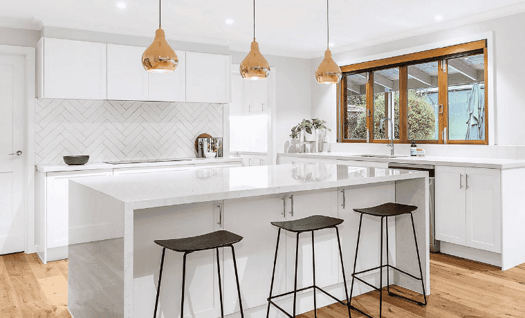 A bright white modern flat pack kitchen