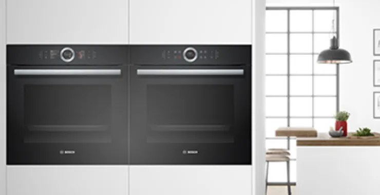 Bosch microwave ovens on wall.