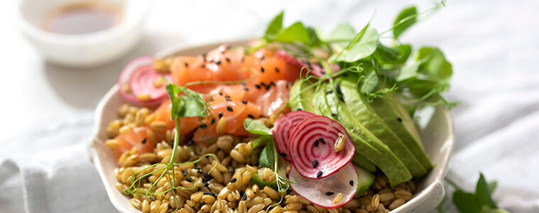 Poke Bowl With Brown Rice Salmon And Edamame