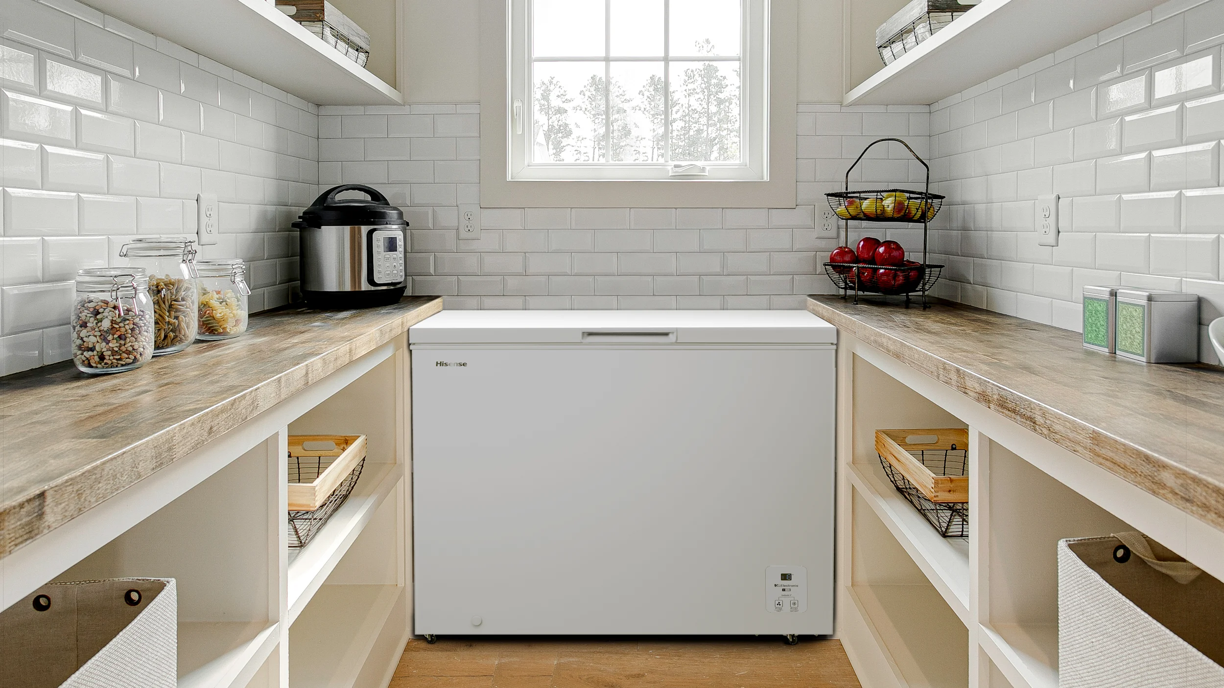 Image of chest freezer inside a kitchen pantry
