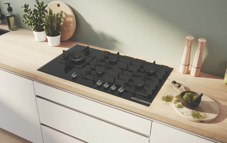 Bosch Series 6, 90cm Gas Cooktop Tempered Glass, Black