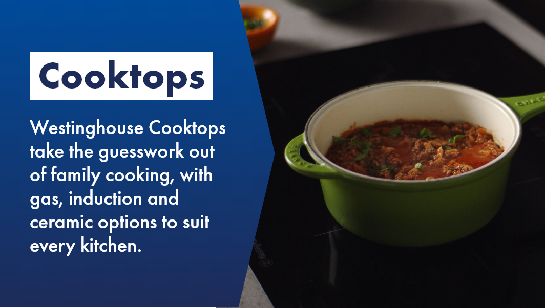 Stew simmering on seamless Westinghouse induction cooktop, ready to help you take the guesswork out of family cooking.