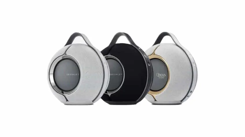 Devialet Portable Speakers Product shot of the Devialet MANIA Portable Speaker in grey gold