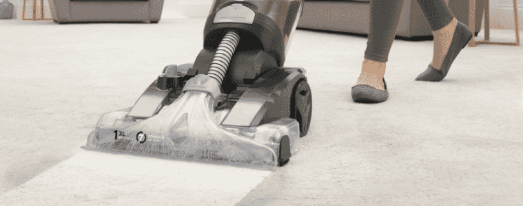 A carpet steam cleaner effectively removes dirt from a section of carpet leaving a patch of lighter cleaner carpet