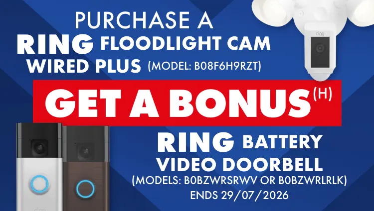 Bonus Ring Battery Video Doorbell when you purchase a Ring Floodlight Cam Wired Plus