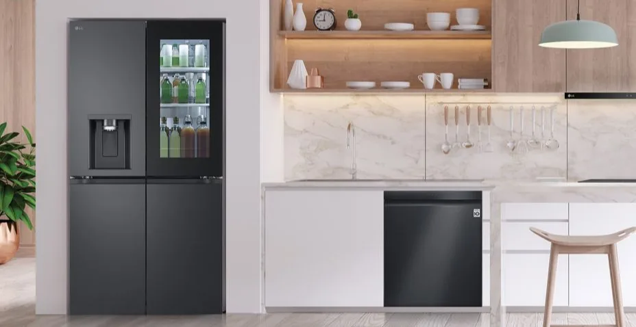 Image of an LG 847L InstaView French Door Refrigerator in a modern kitchen