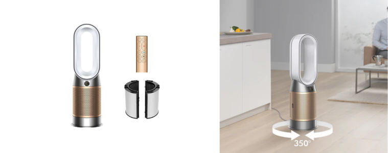 Dyson HP12 Purifier Hot + Cool De-Nox White/Gold in a living space at home