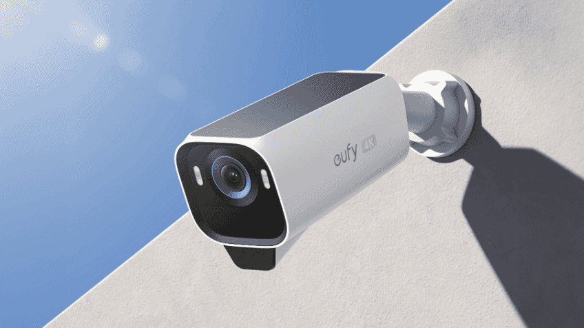 Lifestyle image of the eufyCam S3 Pro security camera mounted on a wall outdoors