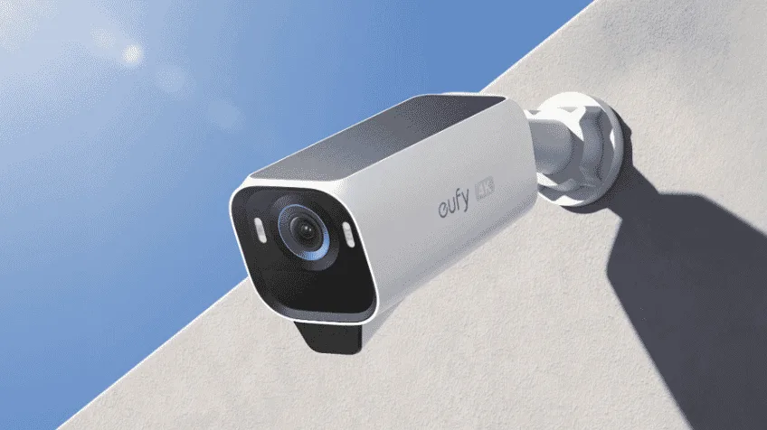 Lifestyle image of the eufyCam S3 Pro security camera mounted on a wall outdoors
