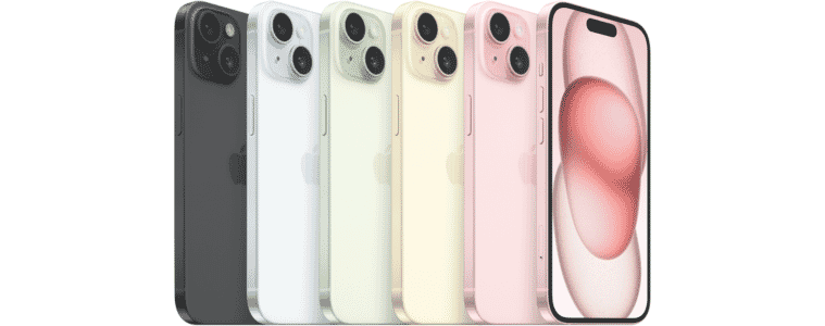 Image of the Apple iPhone 15 128GB in five colourways