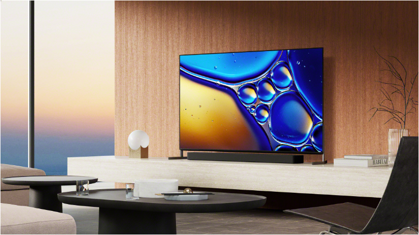 Image of the Sony BRAVIA 8 TV on the wall of a modern living room