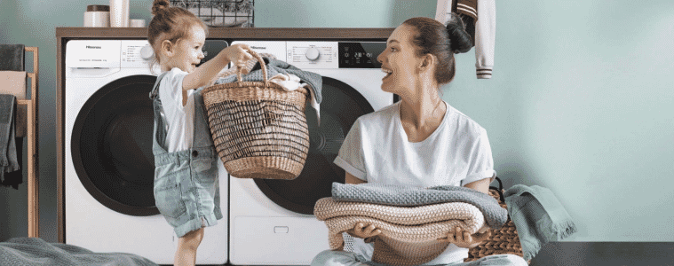 Mother and daughter doing laundry with the Hisense Washer and Dryer 